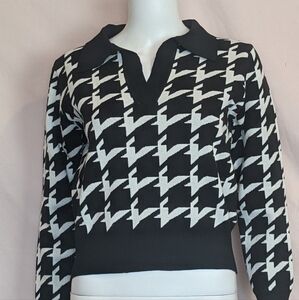 New Look Houndstooth Pullover Knit Long Sleeve Tee size 6
